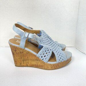 So by Kohl's Wedge Sandals size 9.5M blue, cork heel slingback open toe